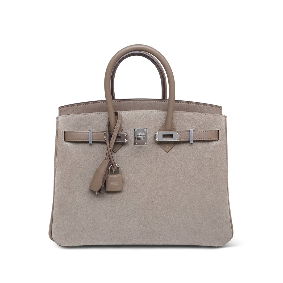 Birkin 25 Gris Caillou/Etoupe Grizzly/Swift Palladium Plated B Stamp