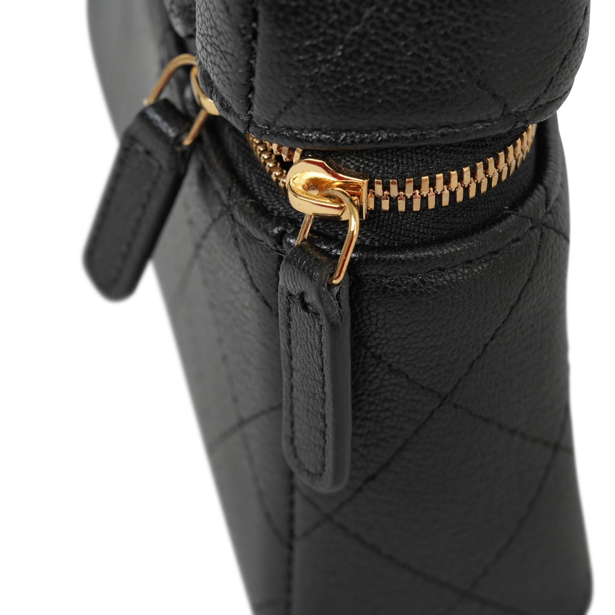 26P Black Grained Goatskin Quilted Slim Top Handle Vanity With Chain LGHW