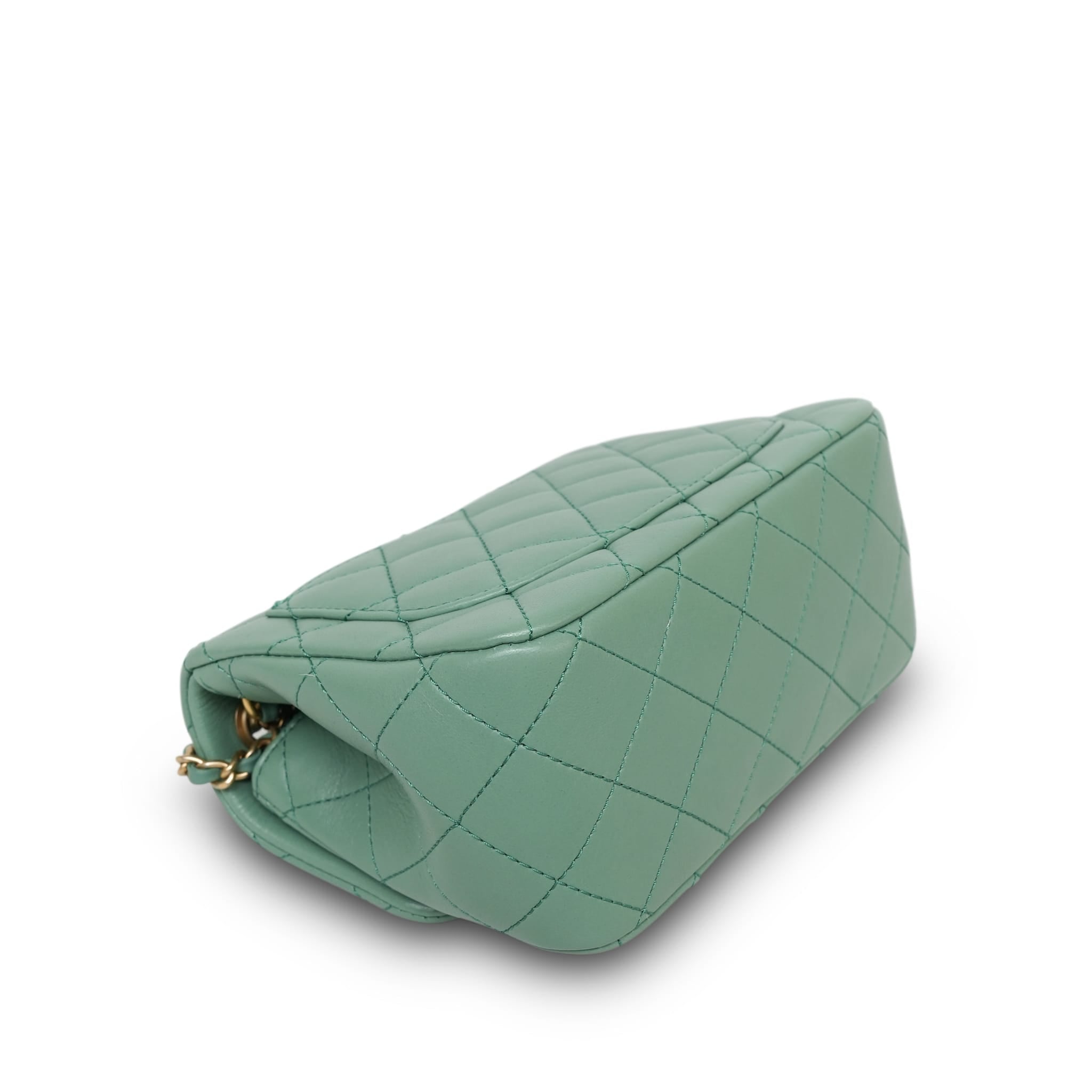 Product image 13 of 23: Green Lambskin Quilted Pearl Crush Mini Square Flap AGHW