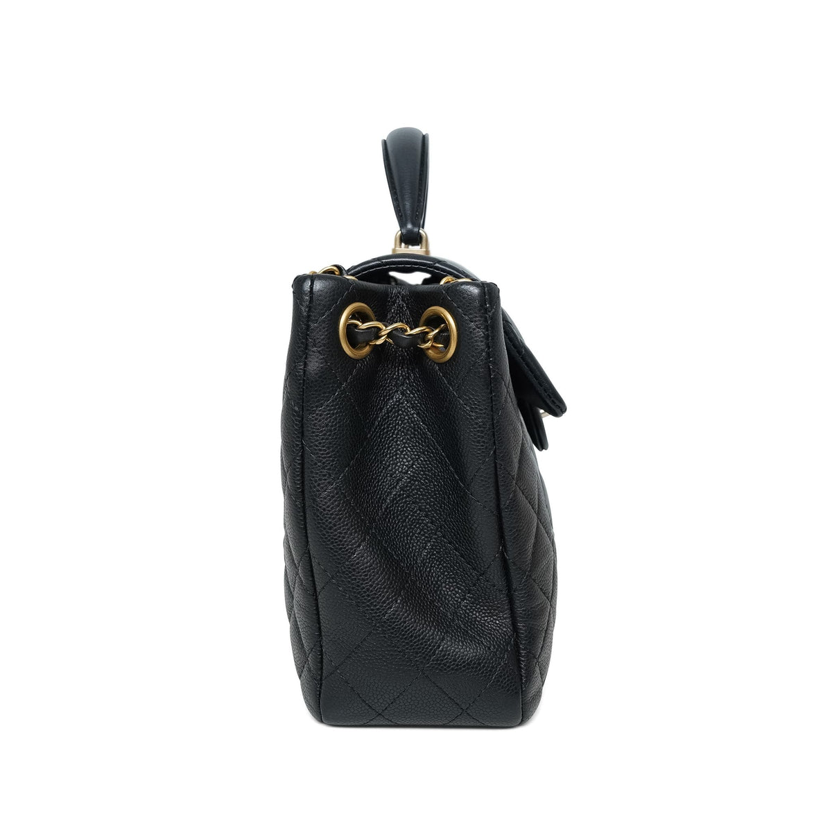 Black Caviar/Lambskin Mini Top Handle Tote Aged Gold Hardware