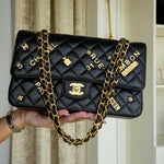 Product image 10 of 16: 21S Black Lambskin Quilted Rue Cambon Charms Classic Flap Medium AGHW