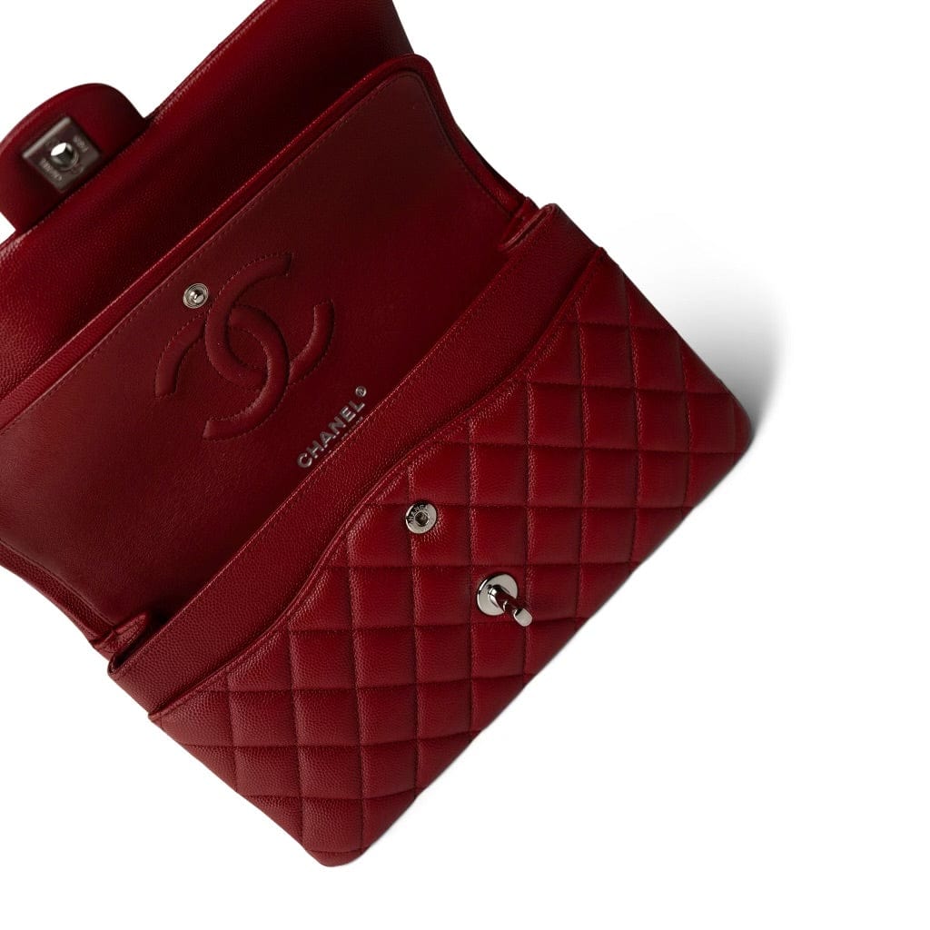 17B Red/Rasberry Caviar Quilted Medium Classic Flap Silver Hardware ...