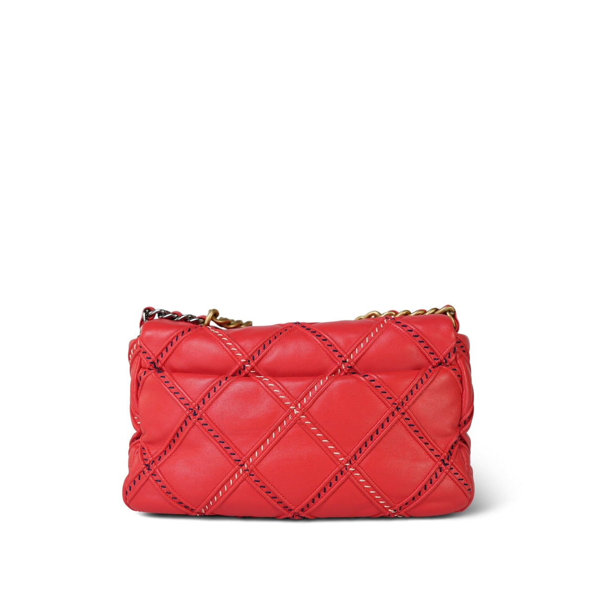 Coral Lambskin Quilted Wild Stitch 19 Flap Small Mixed Hardware