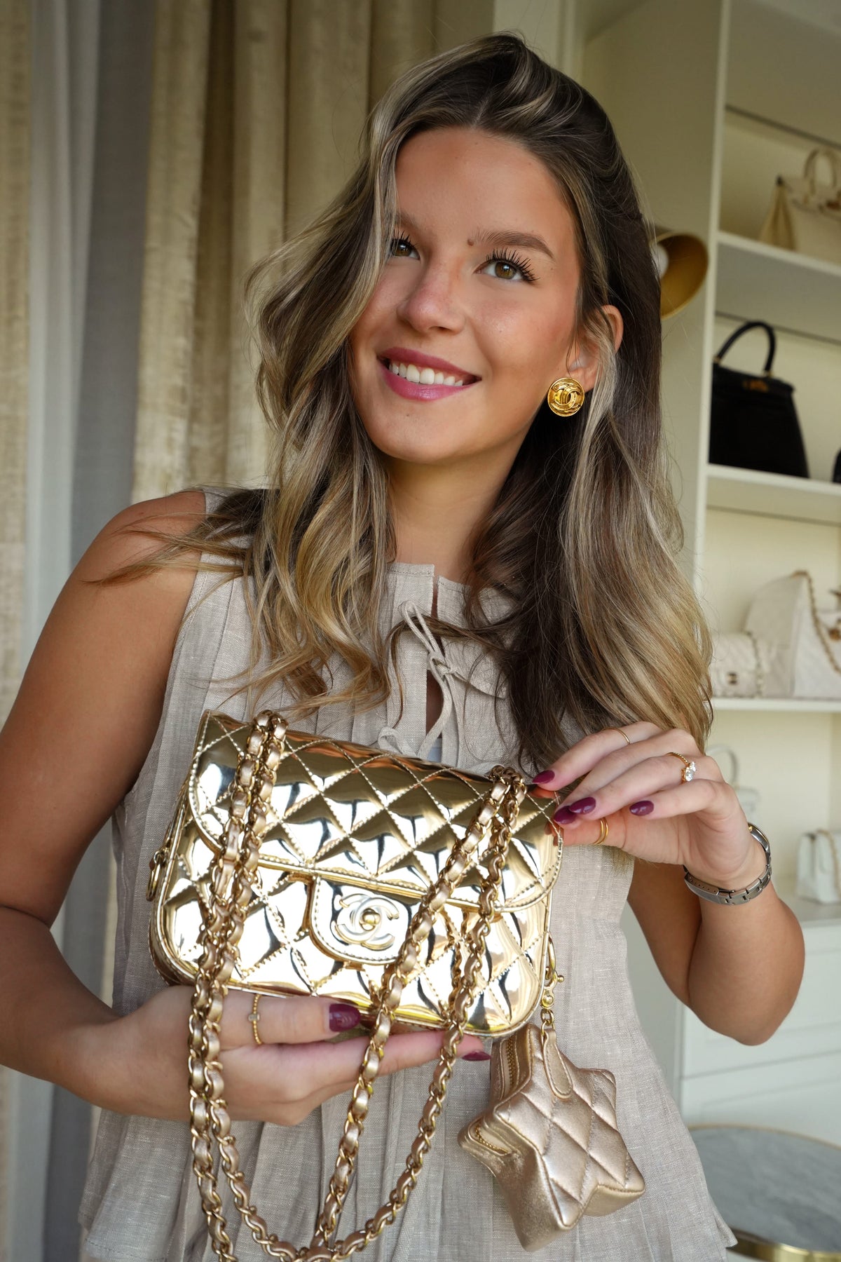 Gold Calfskin Quilted Hollywood Boulevard Flap Bag LGHW