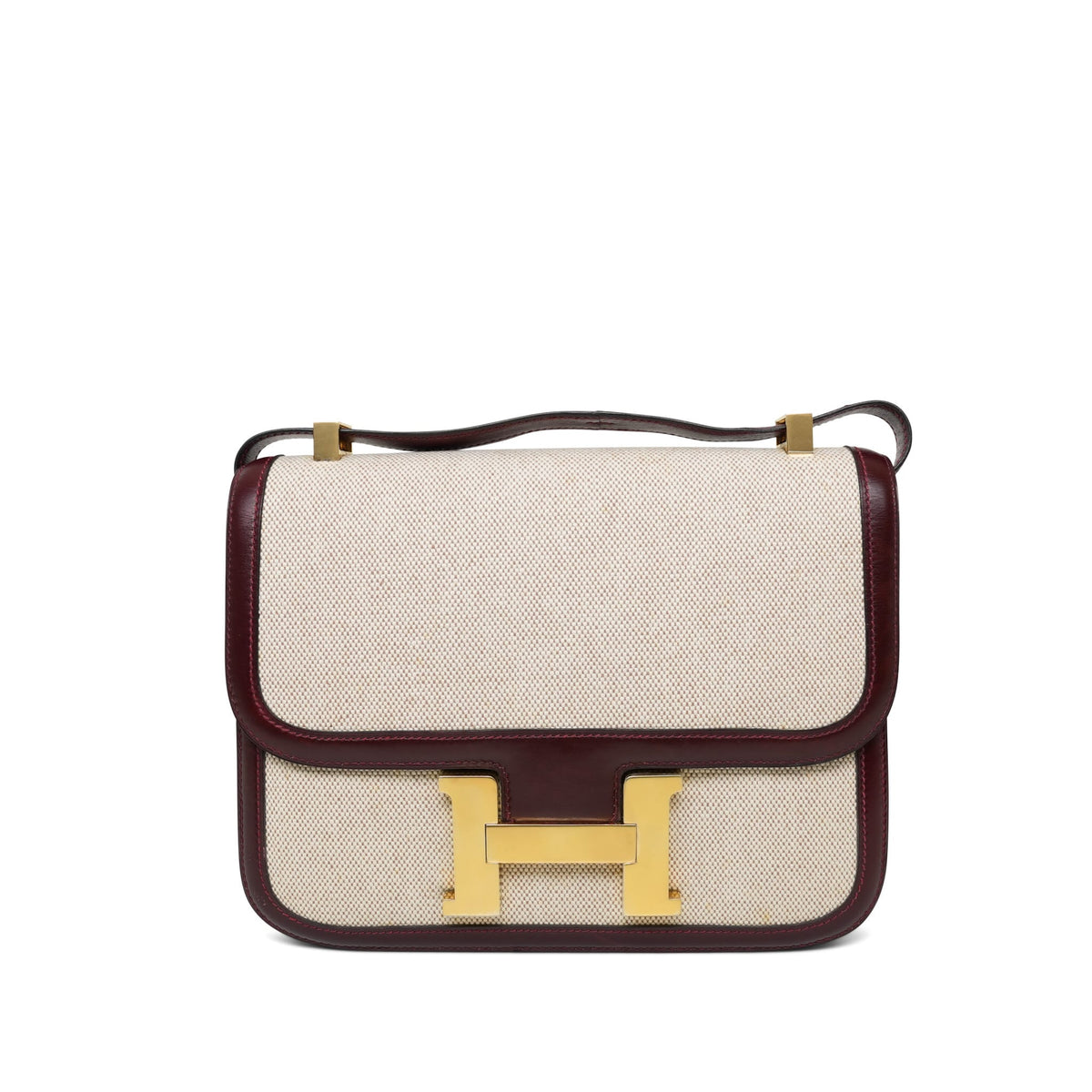 Constance 23 Rouge H Box Calfskin/Toile Gold Plated K Circle Stamp