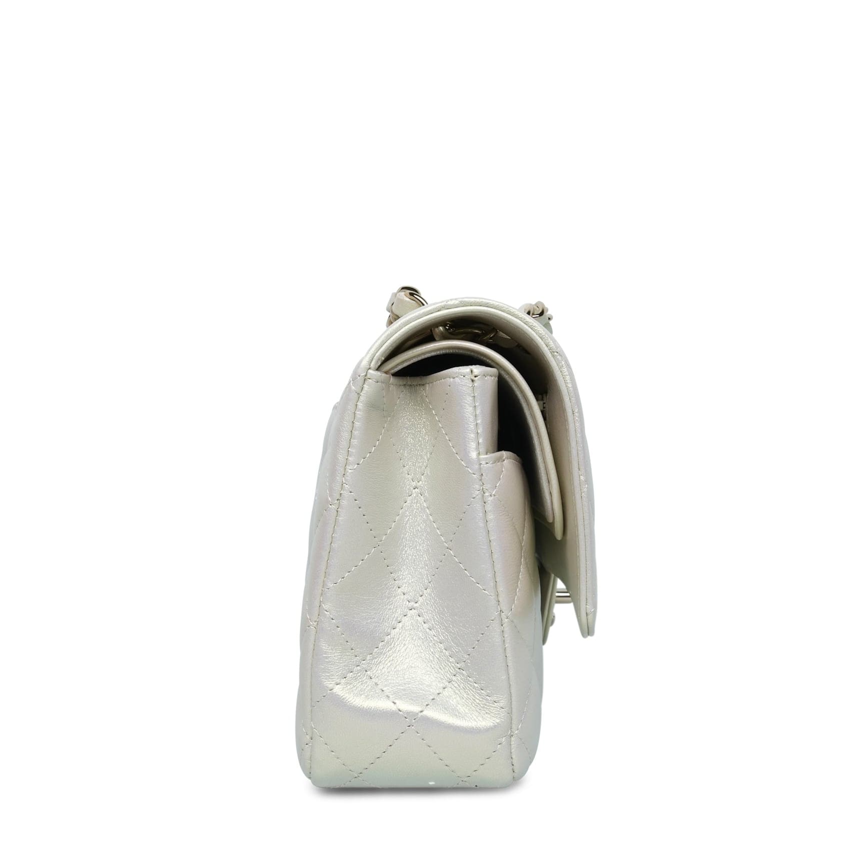 Product image 4 of 16: 20B White Iridescent Calfskin Quilted Classic Flap Medium Light Gold Hardware