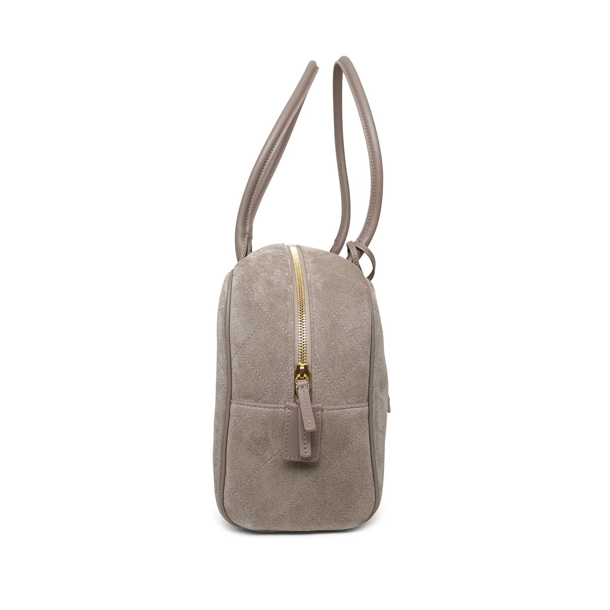 Grey Suede Quilted Bowling Bag Large Aged Gold Hardware