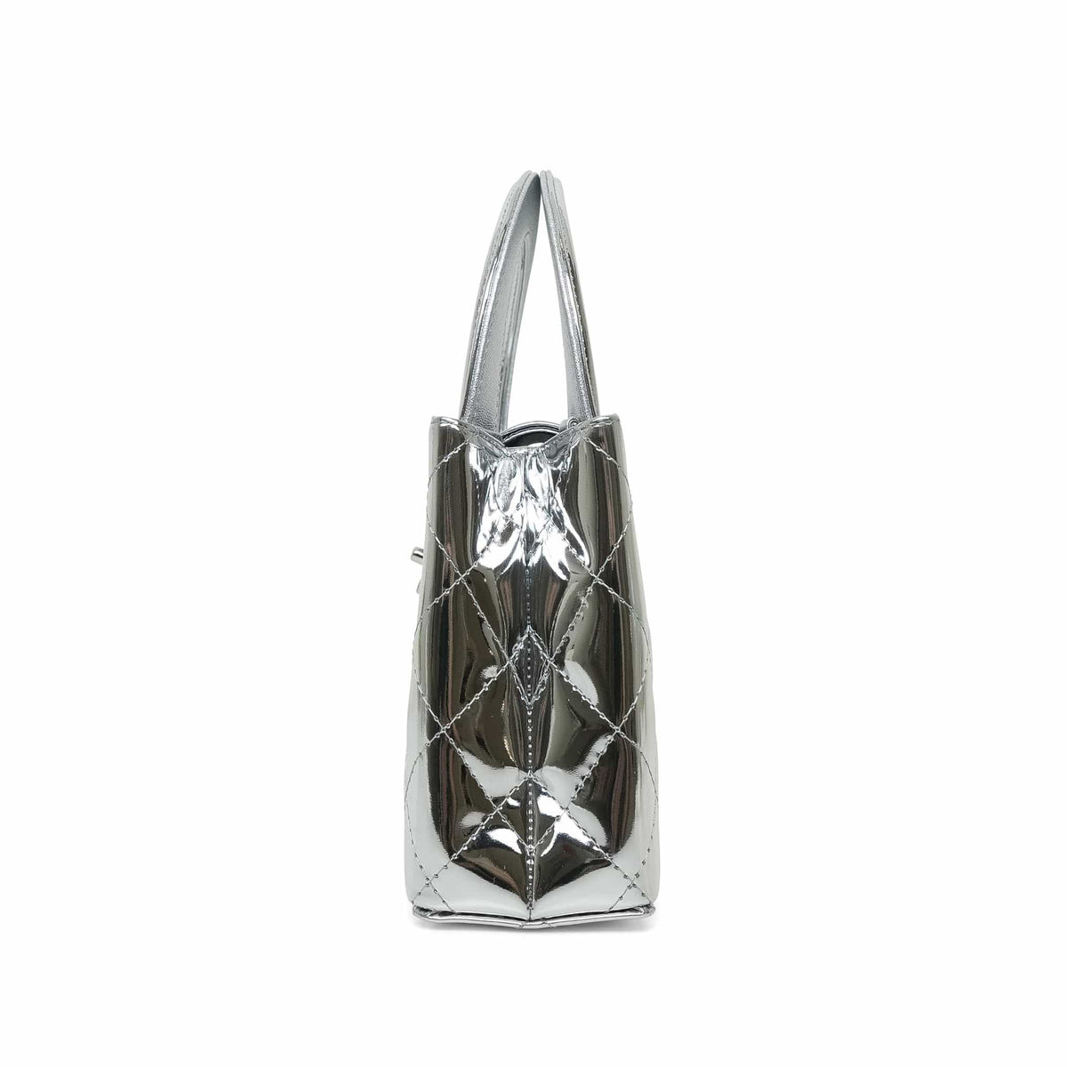 26C Silver Metallic/Mirror Calfskin Quilted Kelly Shopper Small Silver Hardware