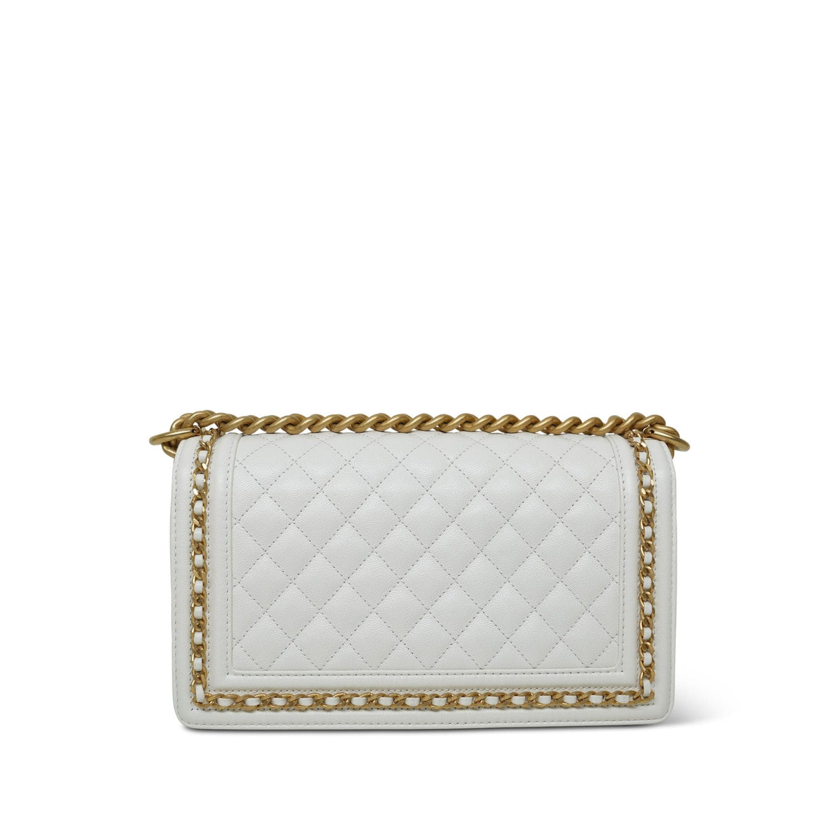 23P White Caviar Quilted Old Medium Chain Around Boy Bag Aged Gold Hardware
