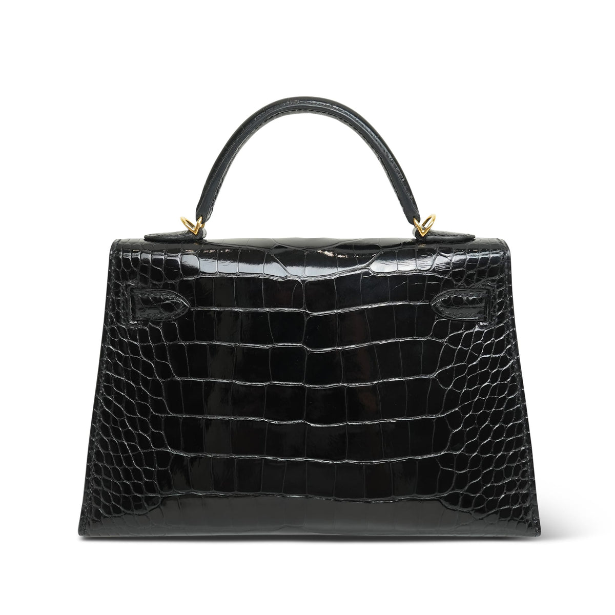 Mini Kelly Sellier Black Missippian Alligator Gold Plated U Stamp