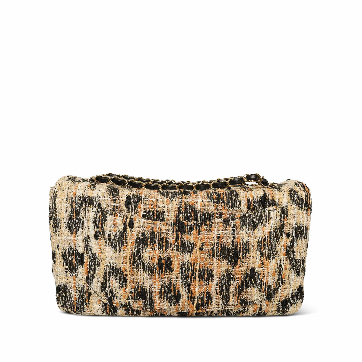 Leopard Print Tweed Souplissimo Maxi Flap Small Light Gold Hardware