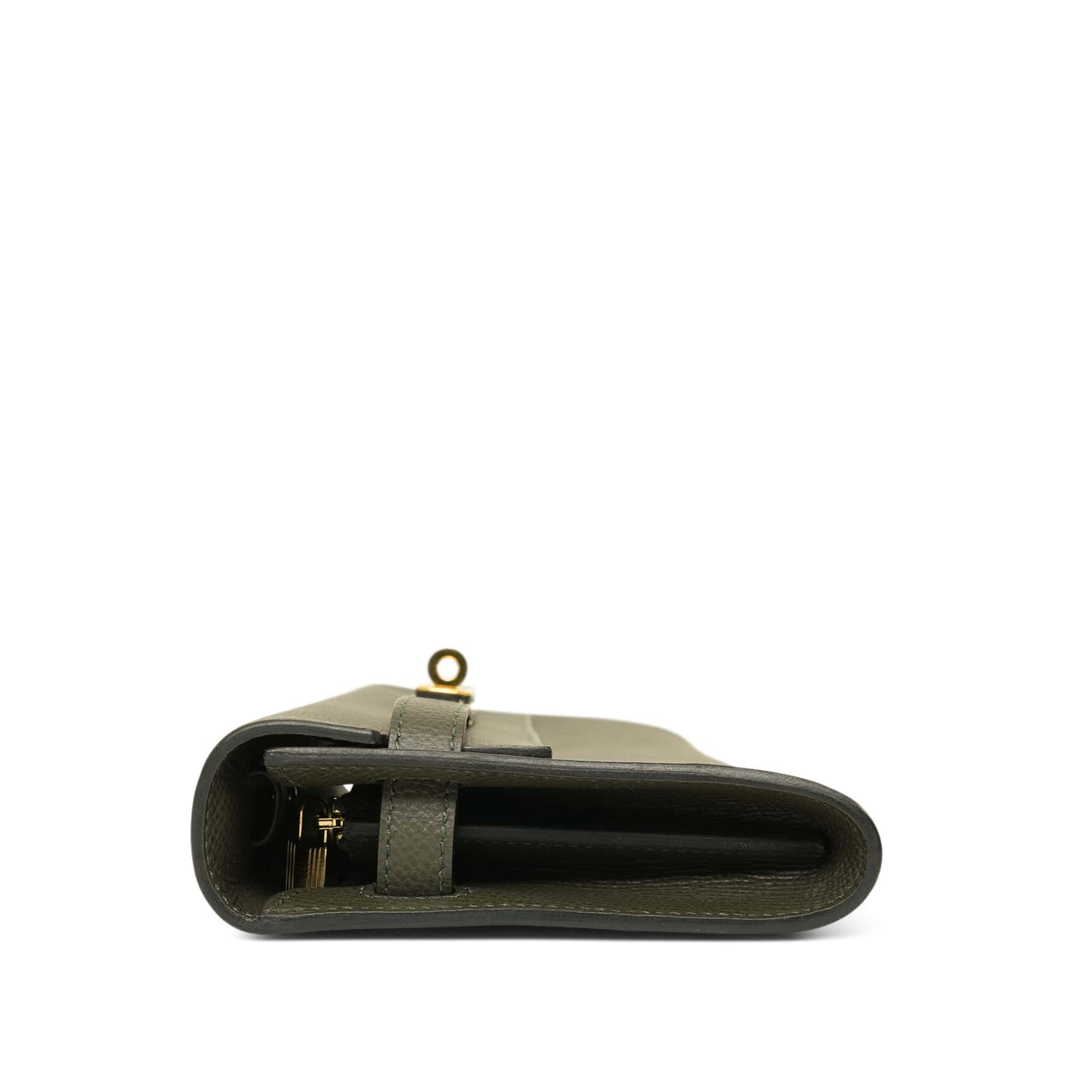 Kelly Wallet To Go Vert De Gris Epsom Gold Plated Z Stamp