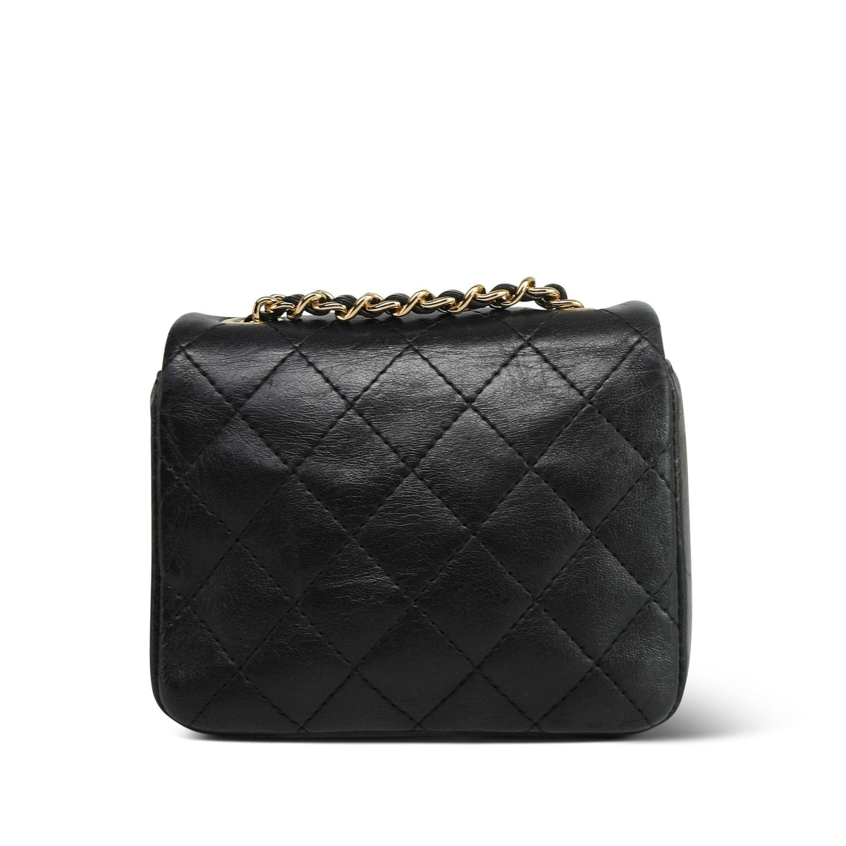 Black Lambskin Quilted Micro Coin Purse With Chain Gold Hardware