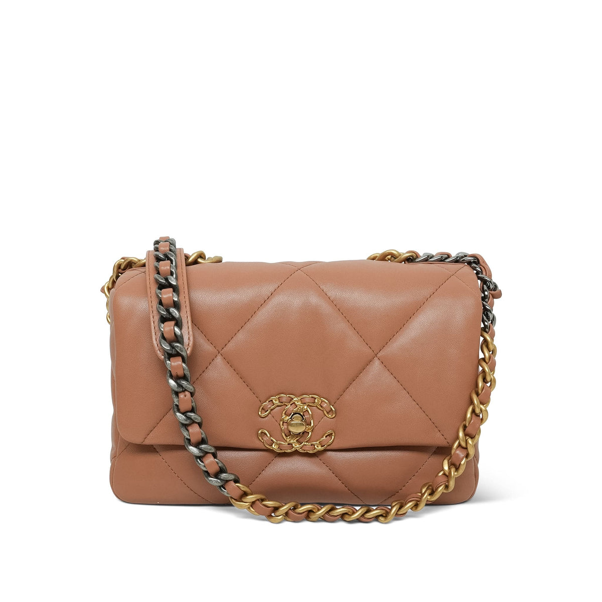 21K Caramel Lambskin Quilted 19 Flap Small Mixed Hardware