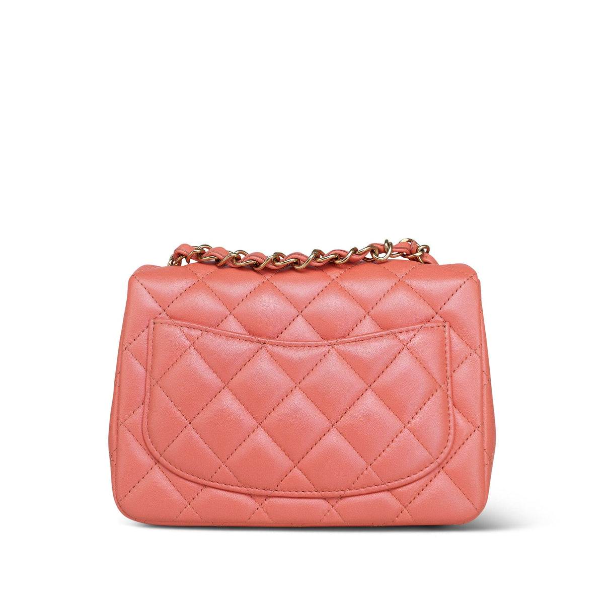 Iridescent Pink Lambskin Quilted Mini Square Flap Light Gold Hardware