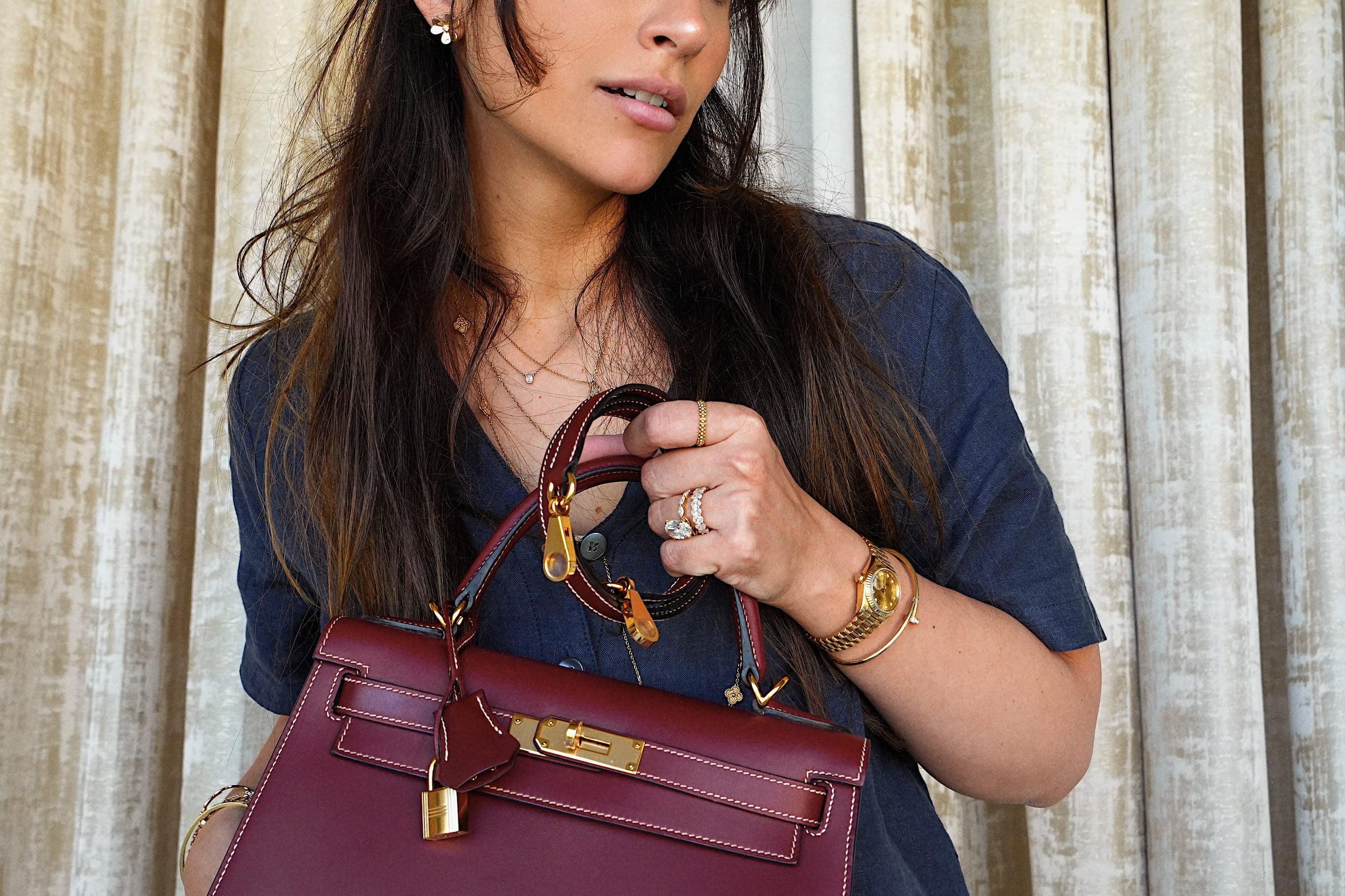 Product image 6 of 28: Kelly 28 Rouge H Chamonix White Stitching Gold Plated J Square Stamp