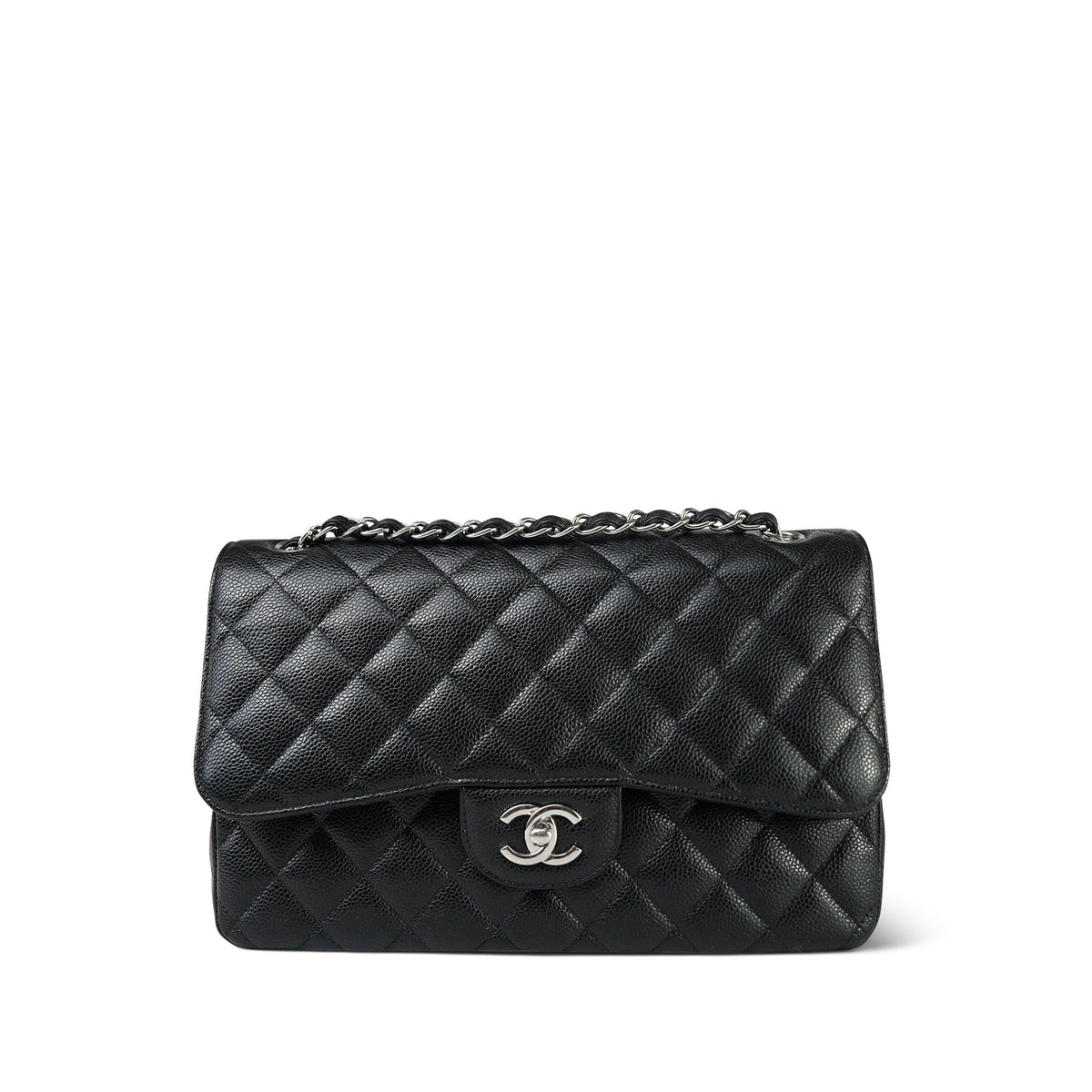 Black Caviar Quilted Jumbo Classic Flap Silver Hardware