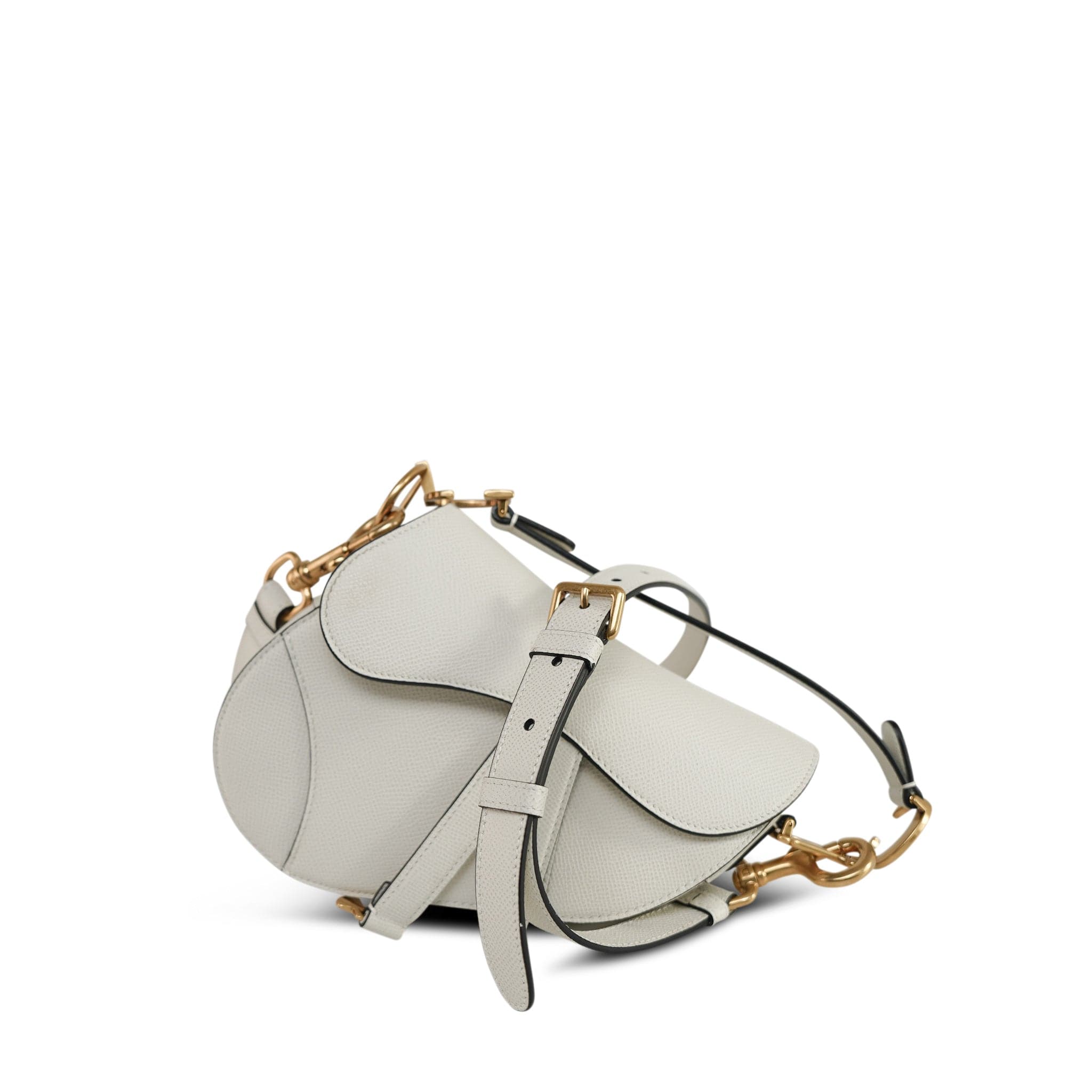 Dior Latte Grained Calfskin Saddle Bag Mini Aged Gold Hardware