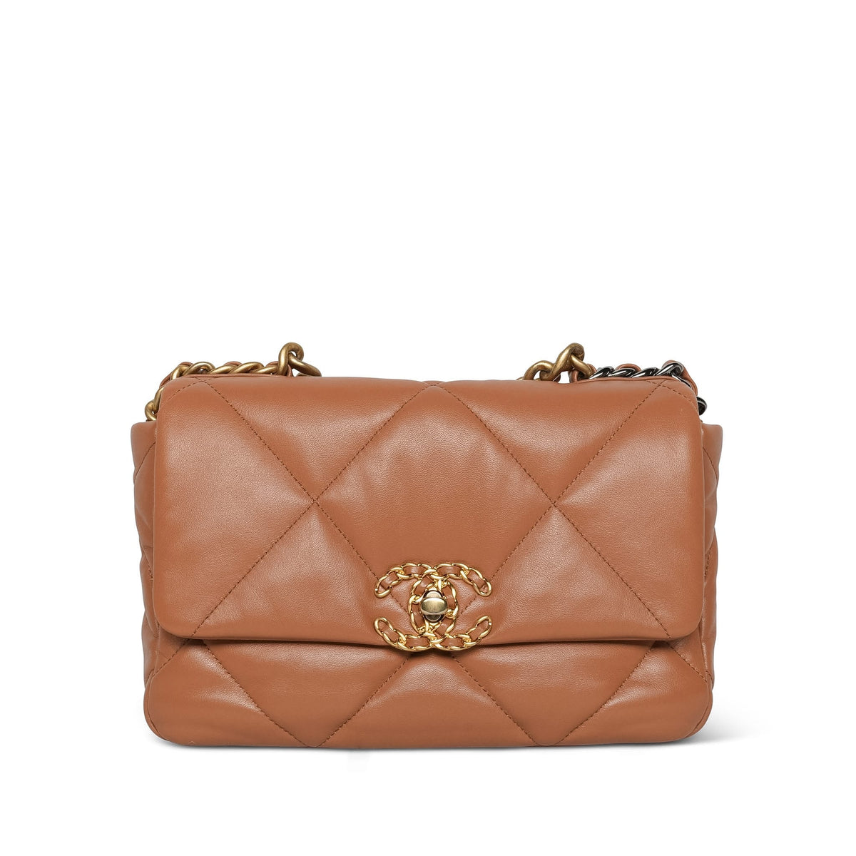 22A Caramel/Brown Lambskin Quilted 19 Flap Small MHW