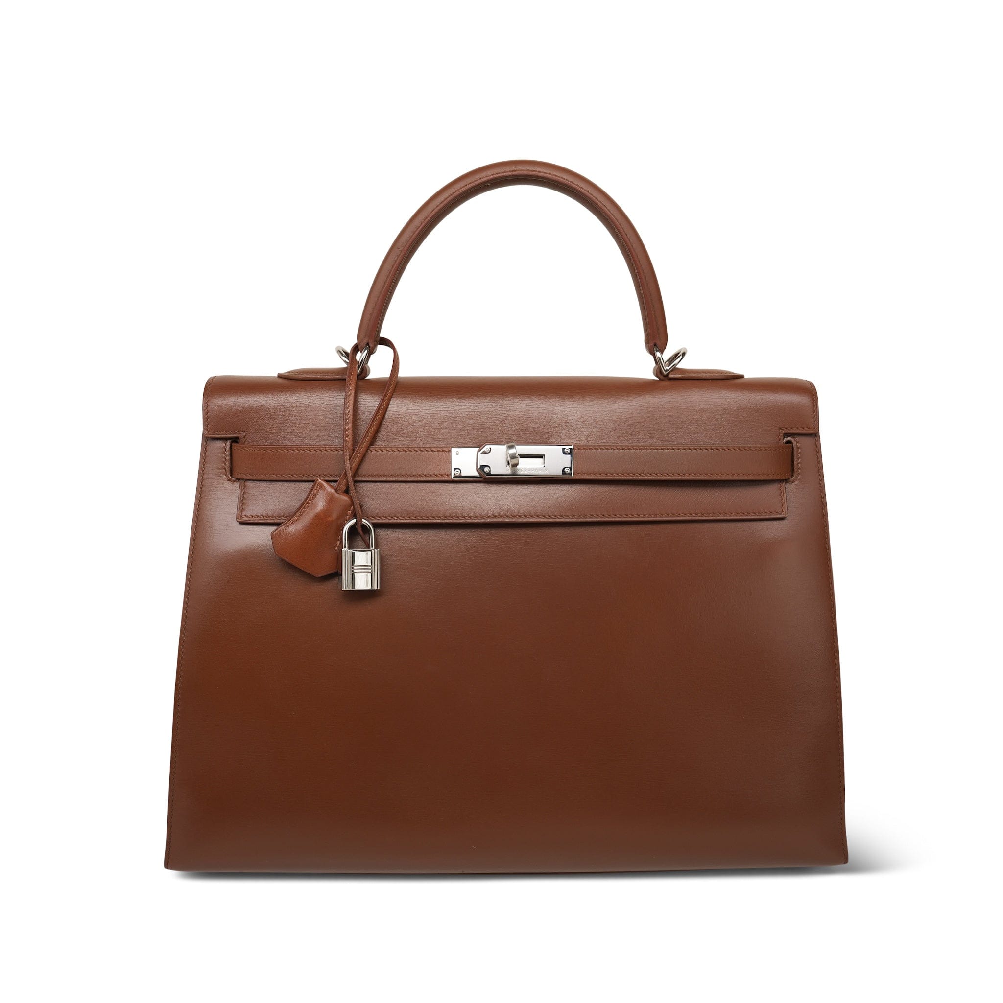 HERMÈS SELLIER トートバッグ❤️ビンテージ Kelly Sellier 35 Noisette Box Calfskin Palladium Plated E Square