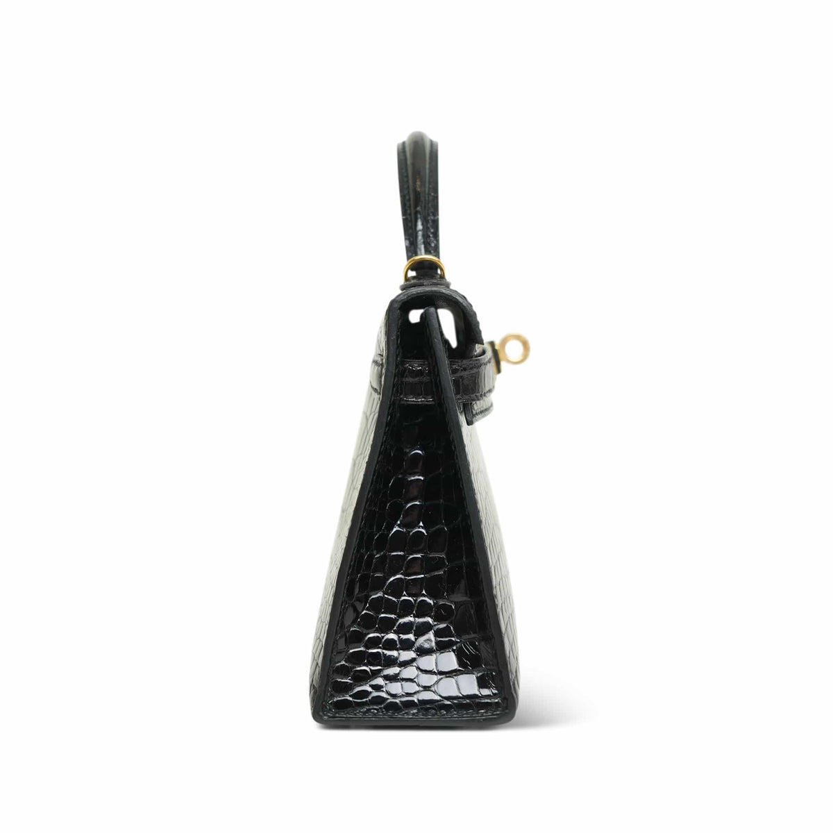 Mini Kelly Sellier Black Missippian Alligator Gold Plated U Stamp