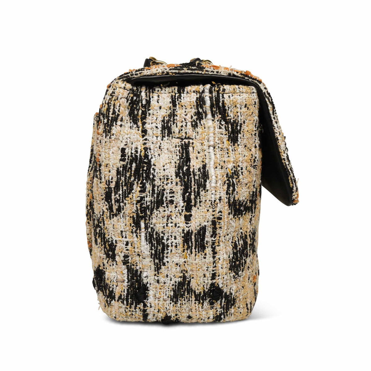 Leopard Print Tweed Souplissimo Maxi Flap Small Light Gold Hardware