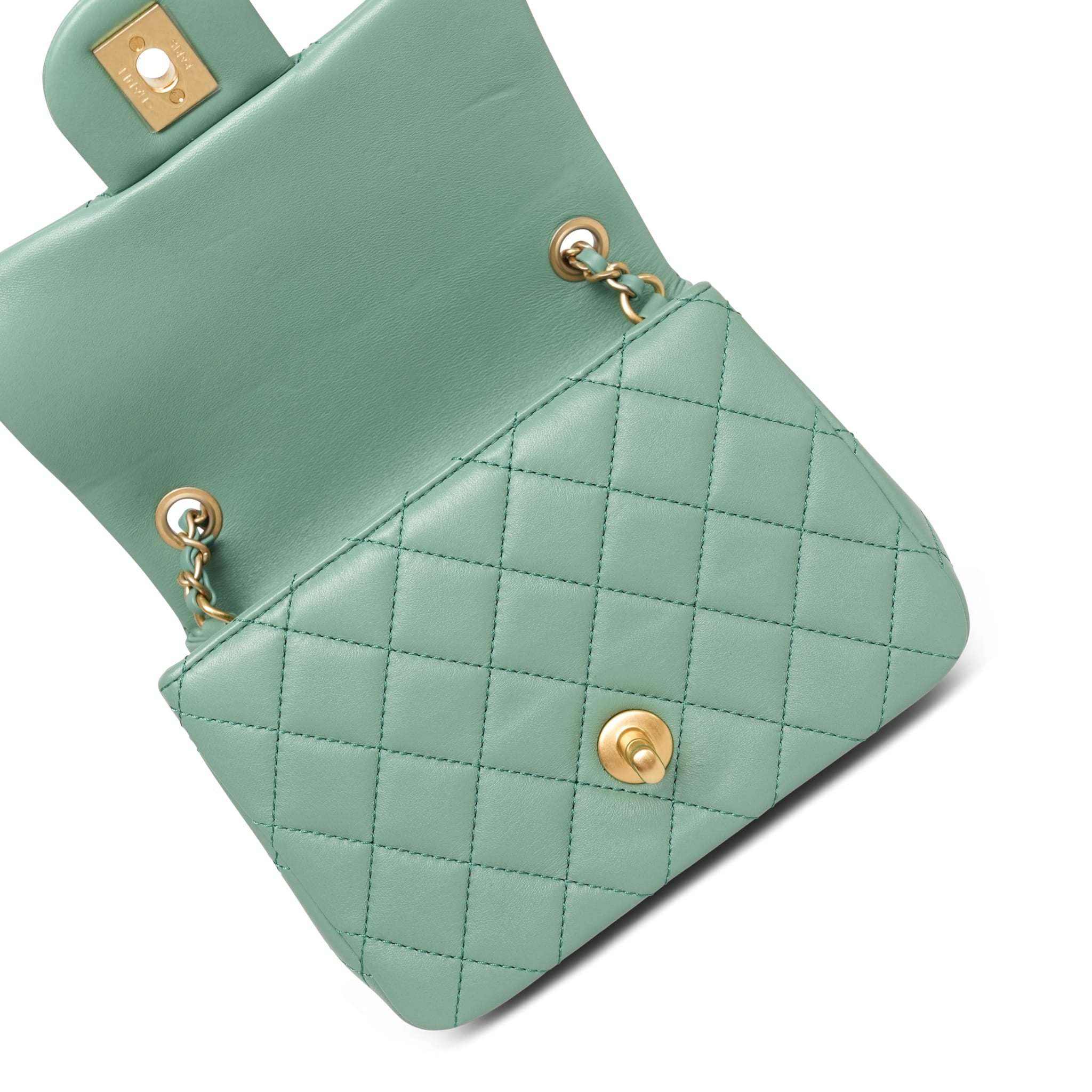 Product image 15 of 23: Green Lambskin Quilted Pearl Crush Mini Square Flap AGHW