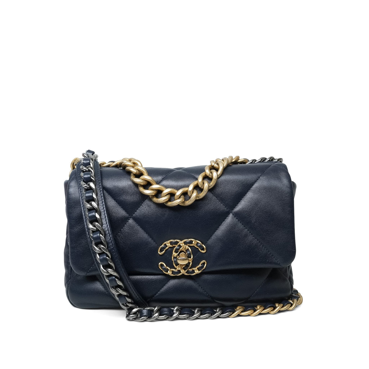 Navy Lambskin Quilted 19 Flap Small Mixed Hardware