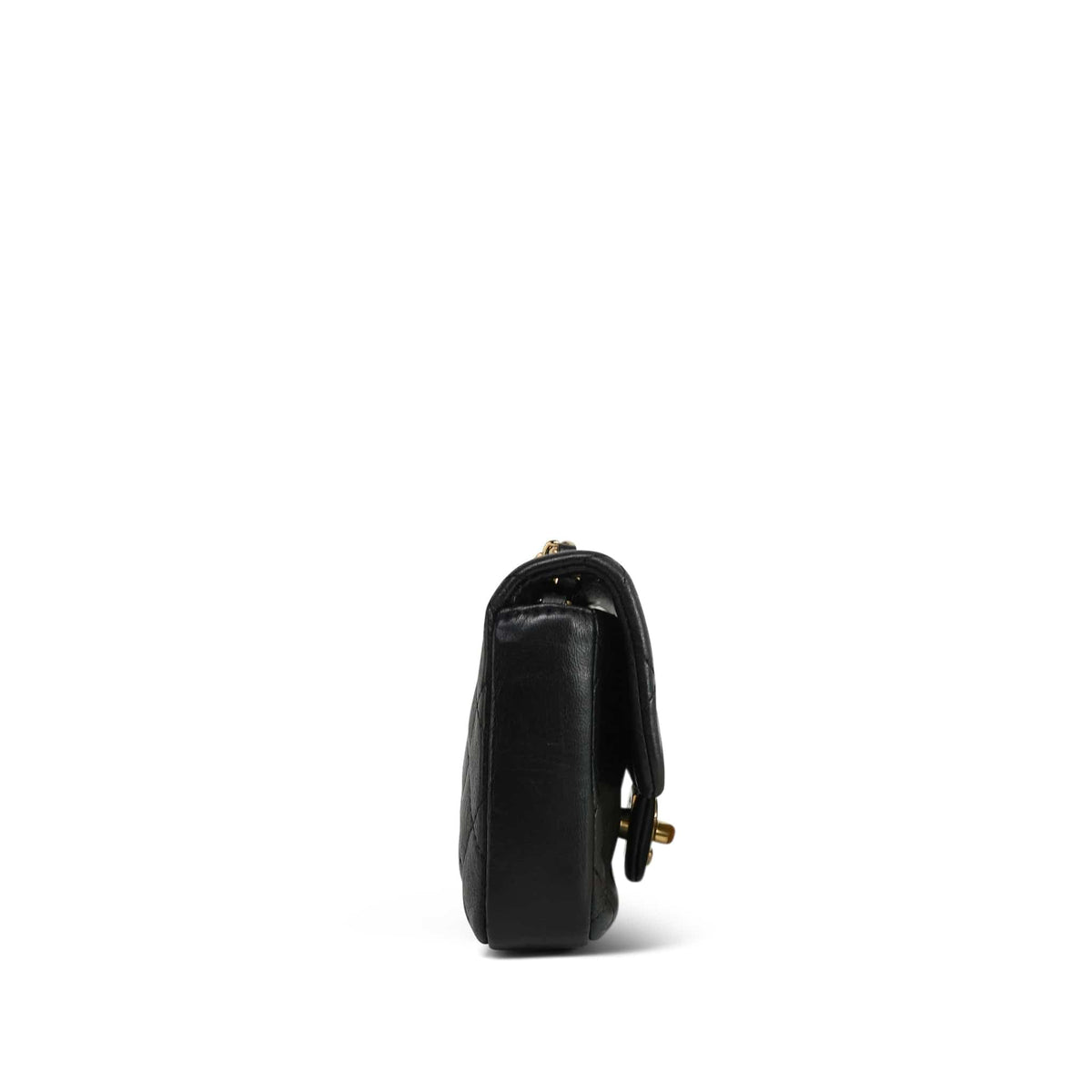 Black Lambskin Quilted Micro Coin Purse With Chain Gold Hardware