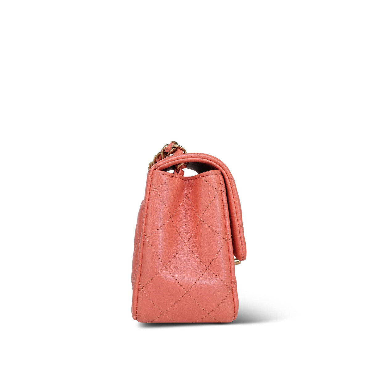 Iridescent Pink Lambskin Quilted Mini Square Flap Light Gold Hardware
