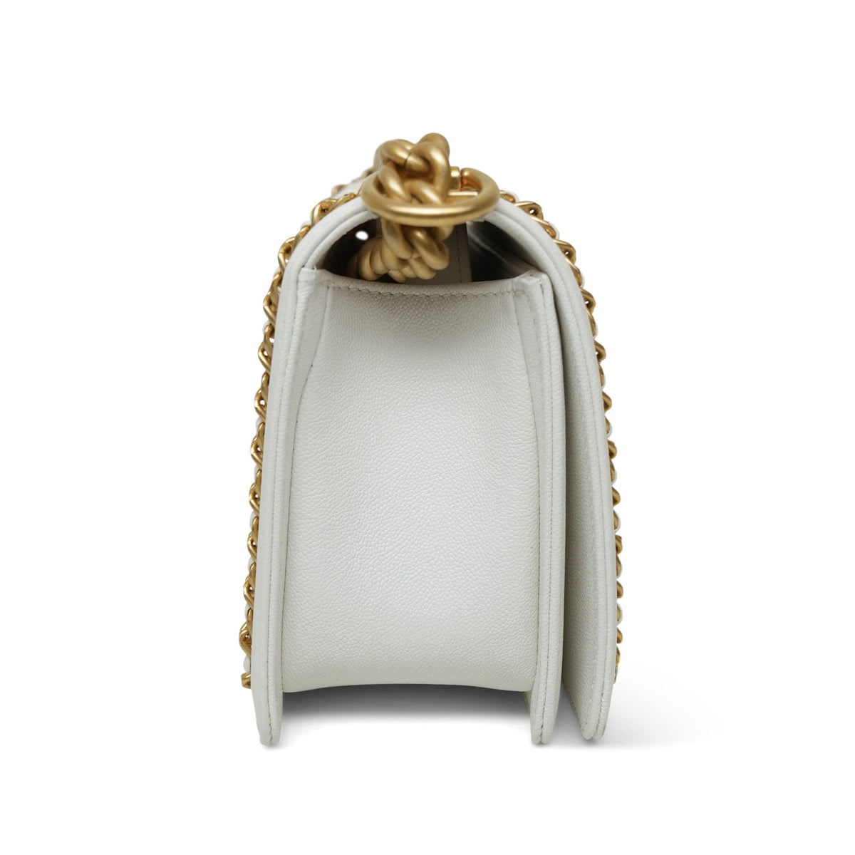 23P White Caviar Quilted Old Medium Chain Around Boy Bag Aged Gold Hardware