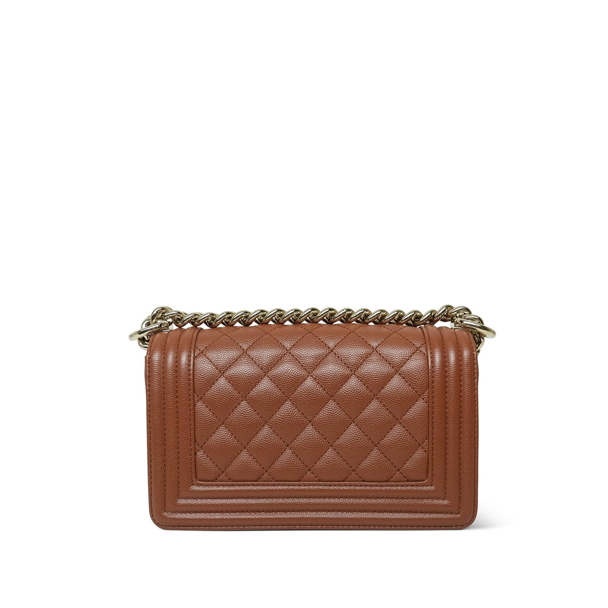 23A Light Brown Caviar Quilted Boy Bag Small Light Gold Hardware