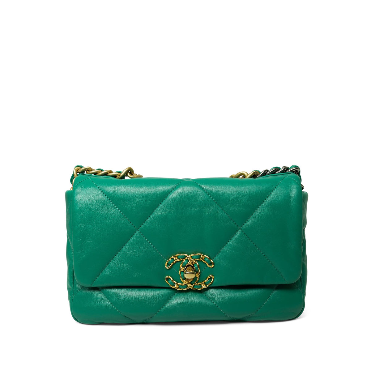 Green Goatskin Quilted 19 Flap Small Mixed Hardware