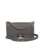 Product image 1 of 13: Dark Grey Caviar Quilted Boy Bag Old Medium Silver Hardware