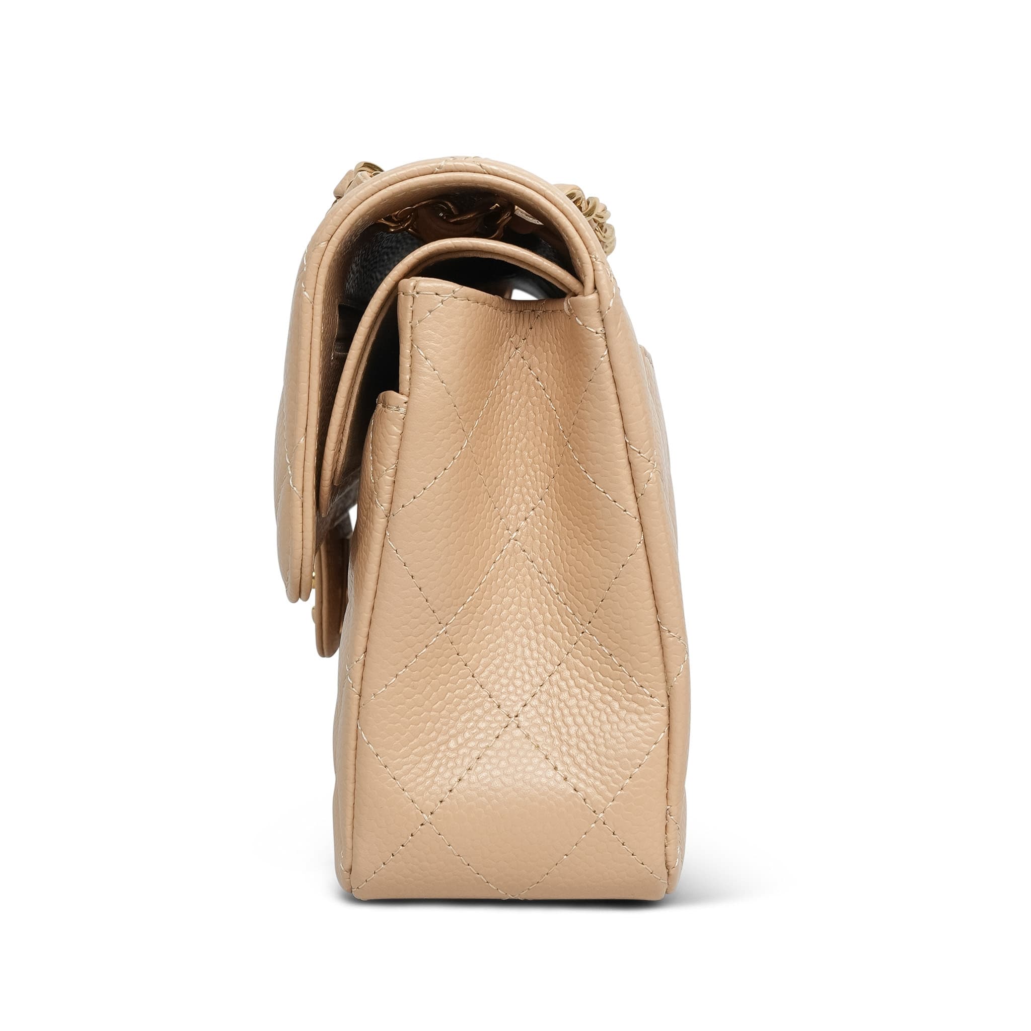 Product image 5 of 15: Beige Clair Caviar Quilted Double Flap Small Gold HW