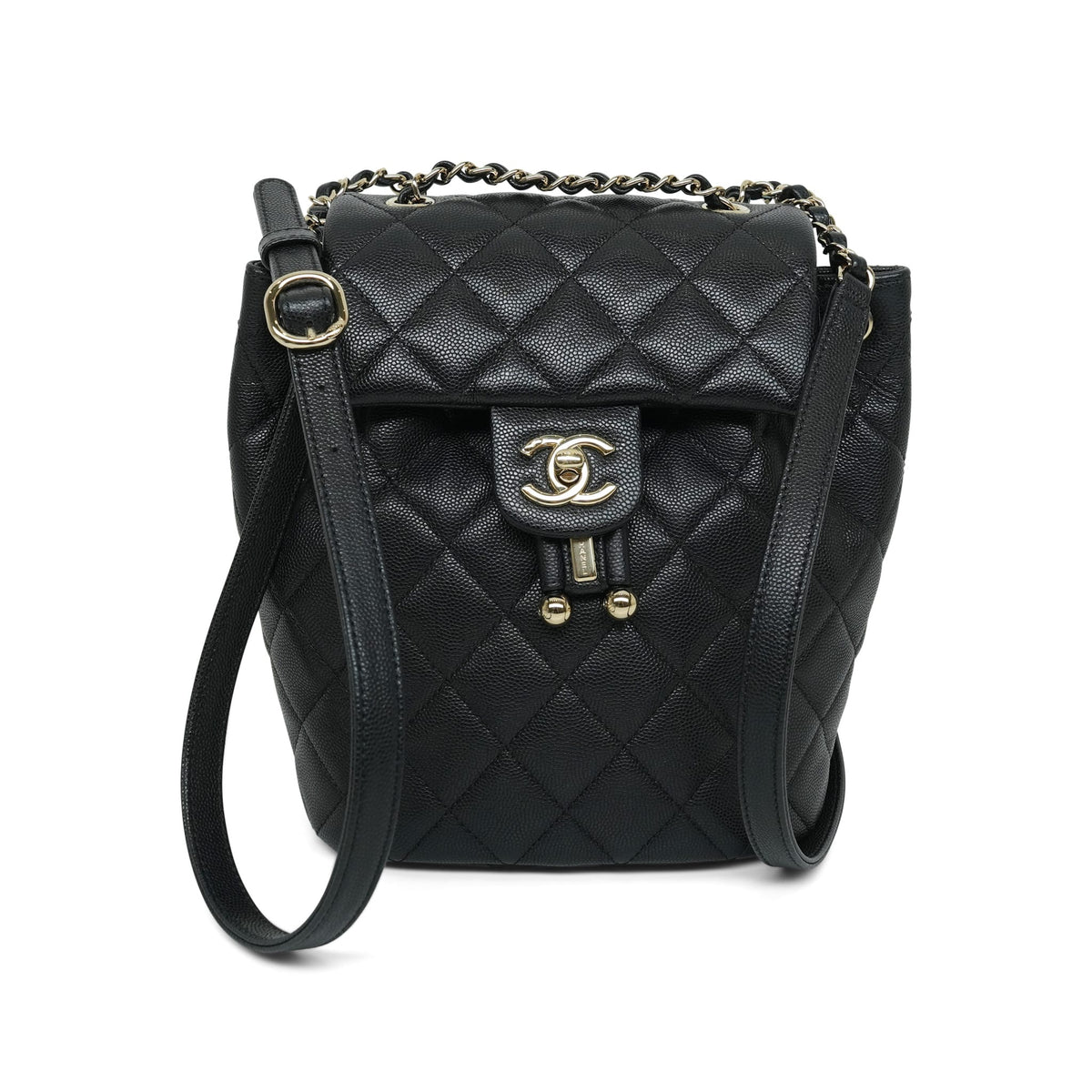 24S Black Caviar Quilted Urban Spirit Backpack Mini Light Gold Hardware