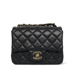 Product image 3 of 21: Black Lambskin Quilted Square Flap Mini Light Gold Hardware