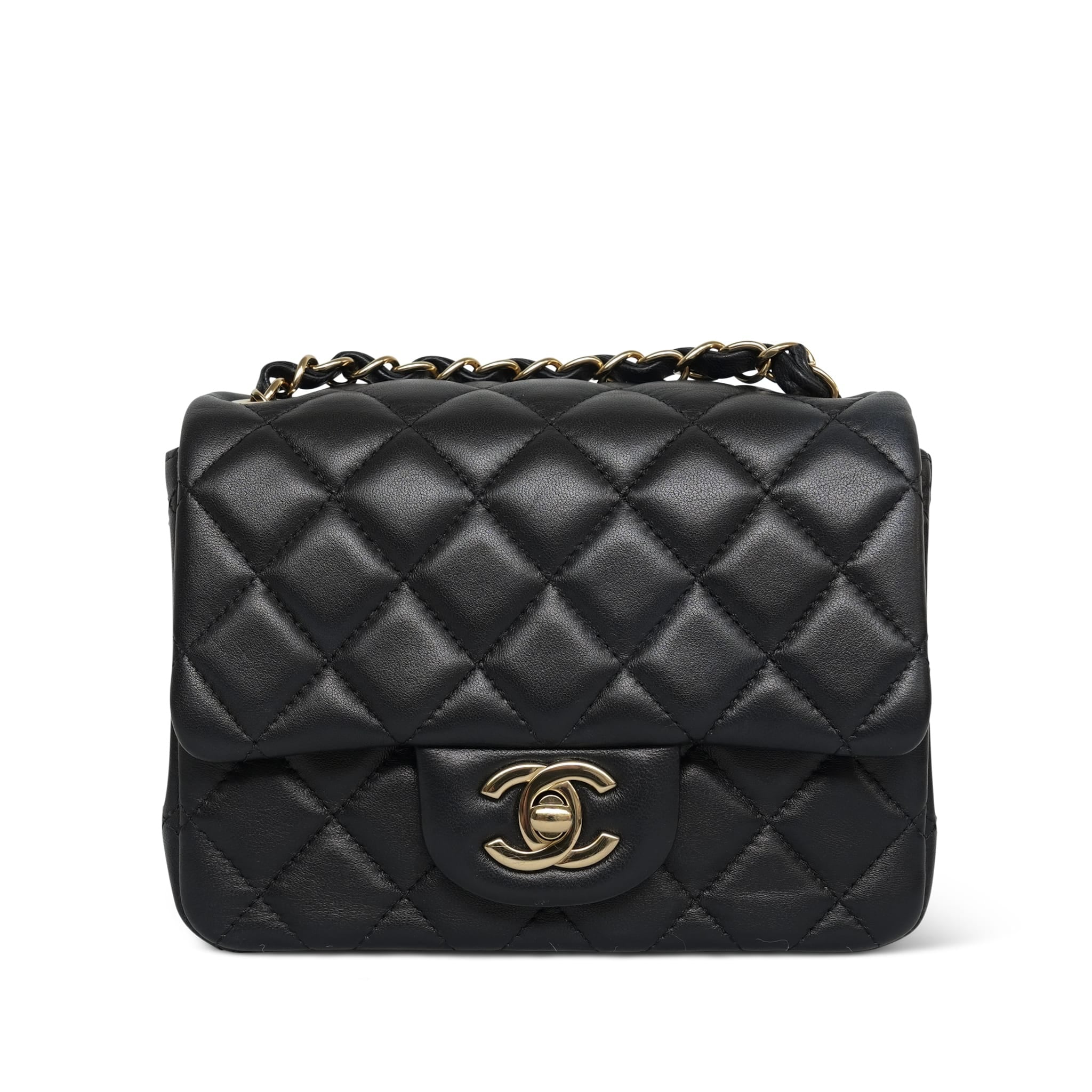 Product image 3 of 21: Black Lambskin Quilted Square Flap Mini Light Gold Hardware