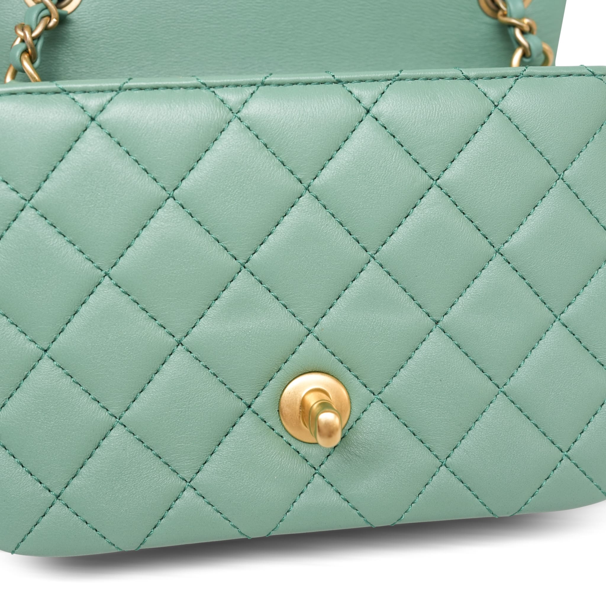 Product image 20 of 23: Green Lambskin Quilted Pearl Crush Mini Square Flap AGHW