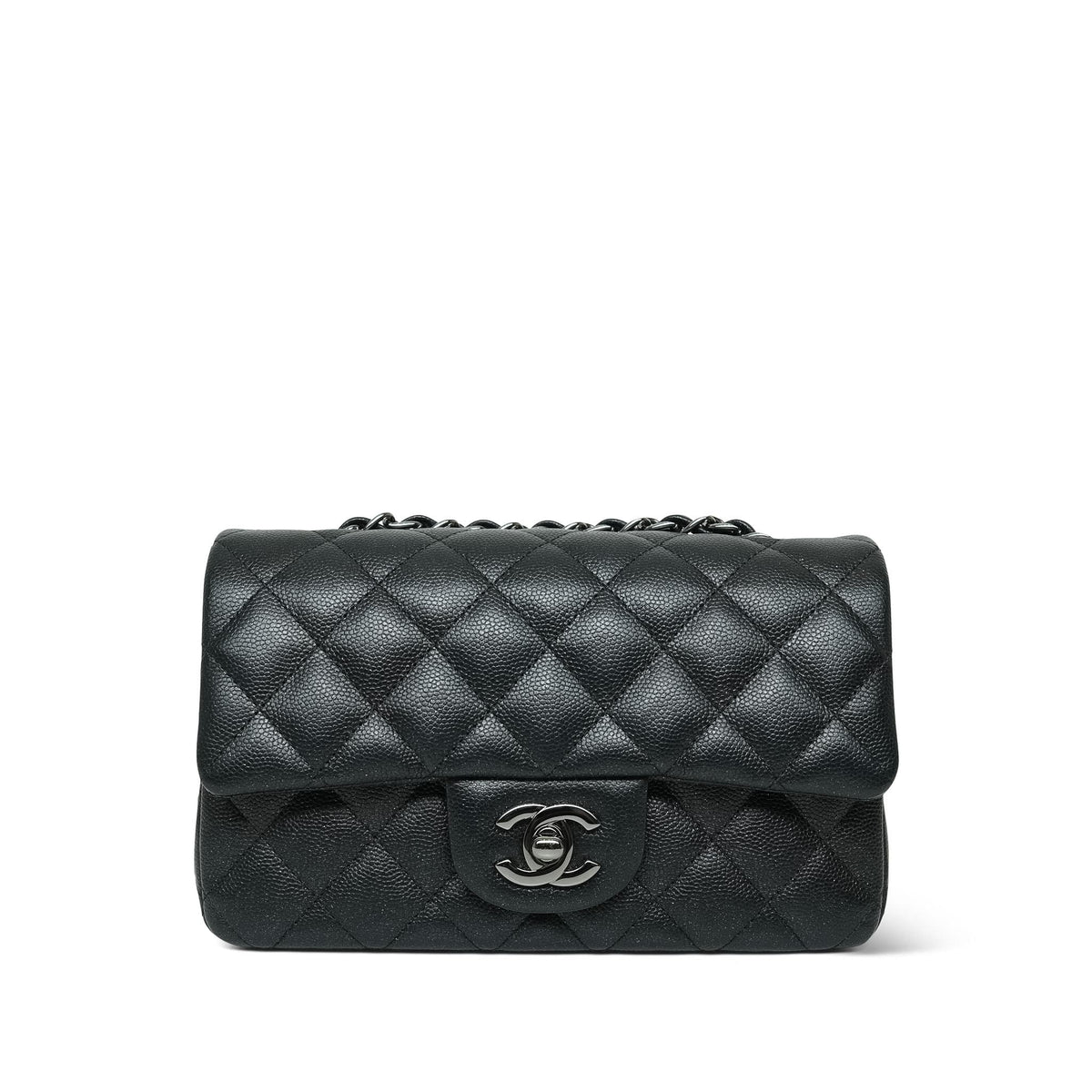18C Black Glittery Caviar Quilted Rectangular Flap Mini