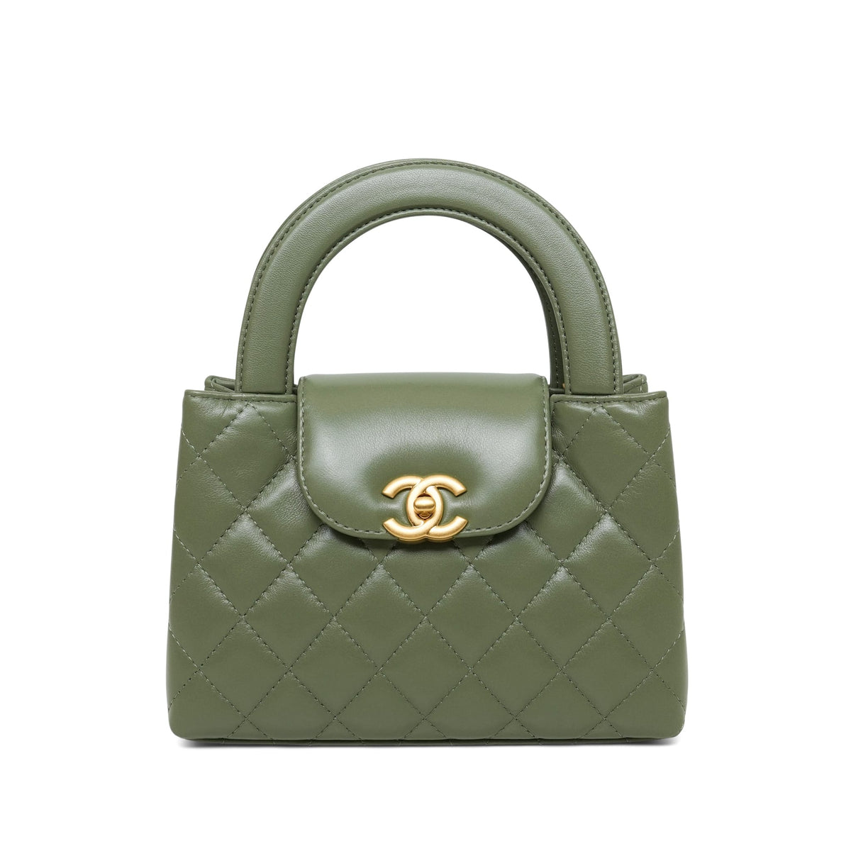 Dark Green Lambskin Quilted Kelly Shopper Aged Gold Hardware