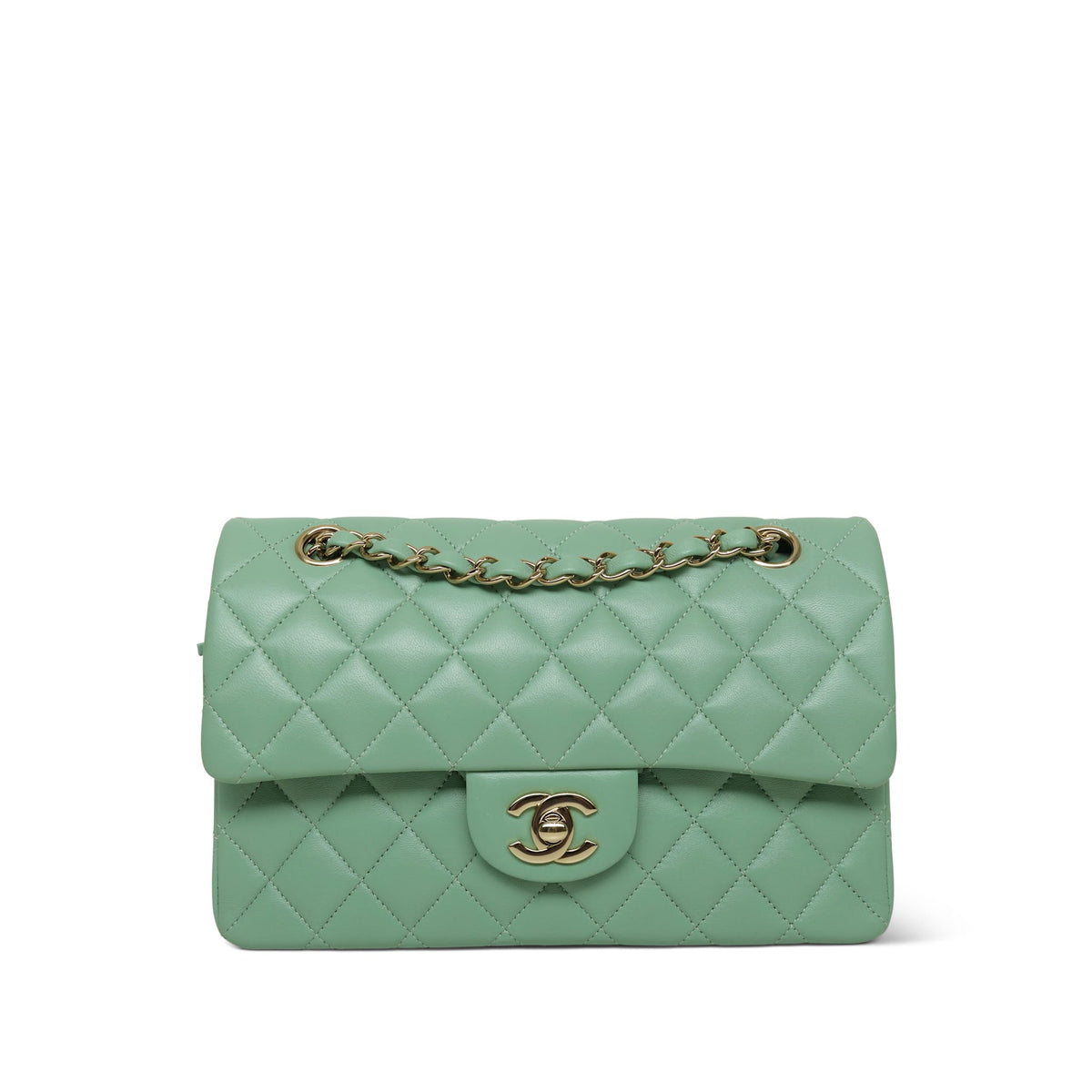 21C Light Green Lambskin Quilted Classic Flap Small LGHW
