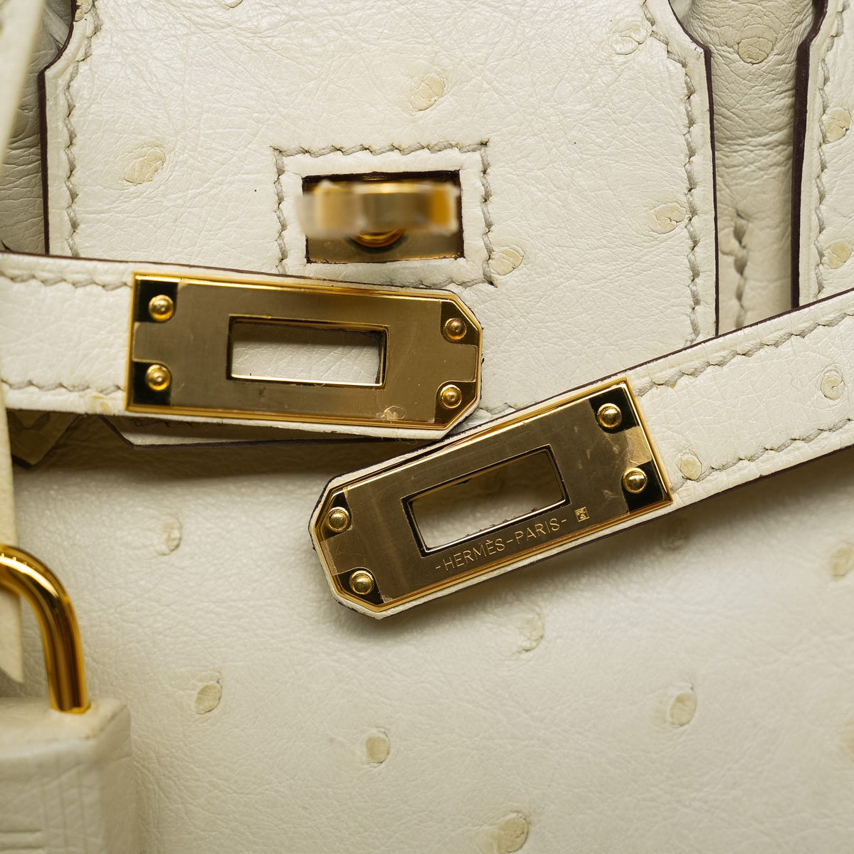 Birkin 25 Bi-Color Horseshoe (HSS) Nata Ostrich/Rose Pourpre Gold Plated U Stamp