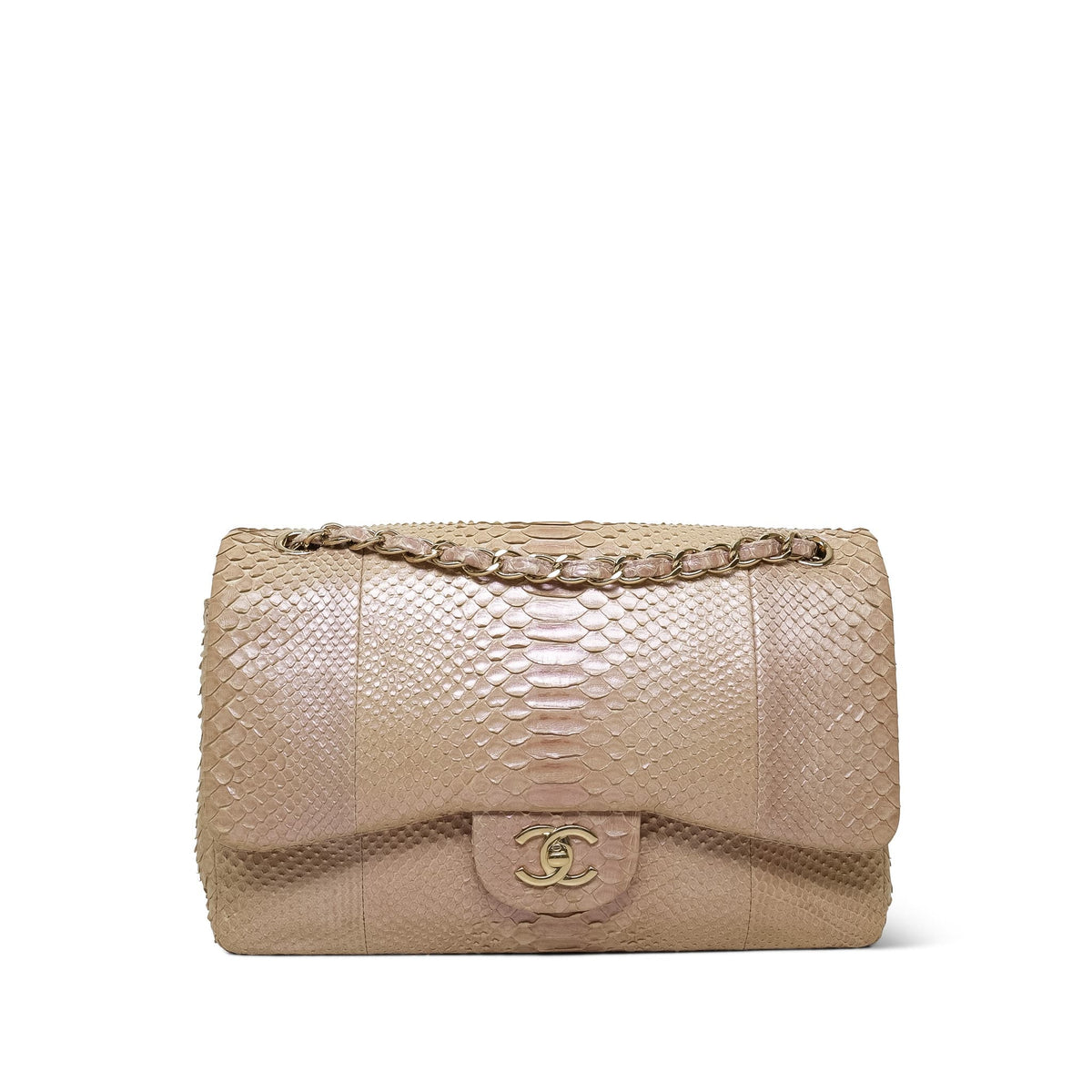 Iridescent Light Pink Python Classic Flap Jumbo Light Gold Hardware
