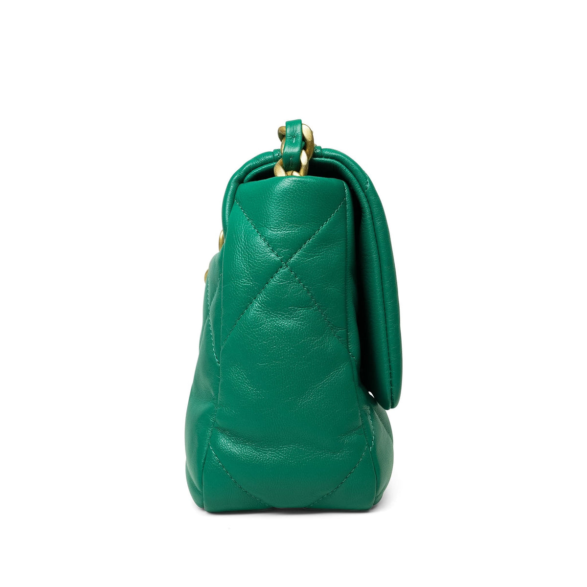 Green Goatskin Quilted 19 Flap Small Mixed Hardware