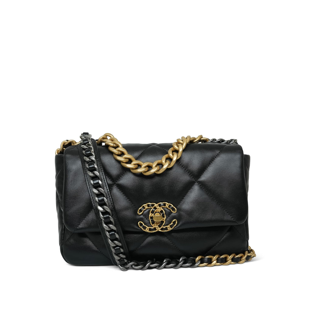 24P Black Lambskin Quilted Small 19 Flap MHW
