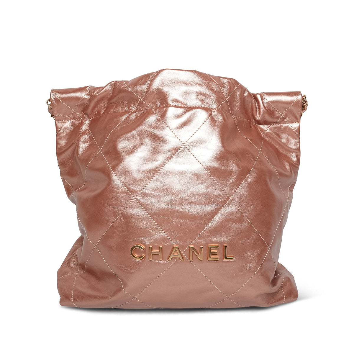 Pink Metallic Crumpled Calfskin Quilted 22 Hobo Bag Small Rose Gold Hardware
