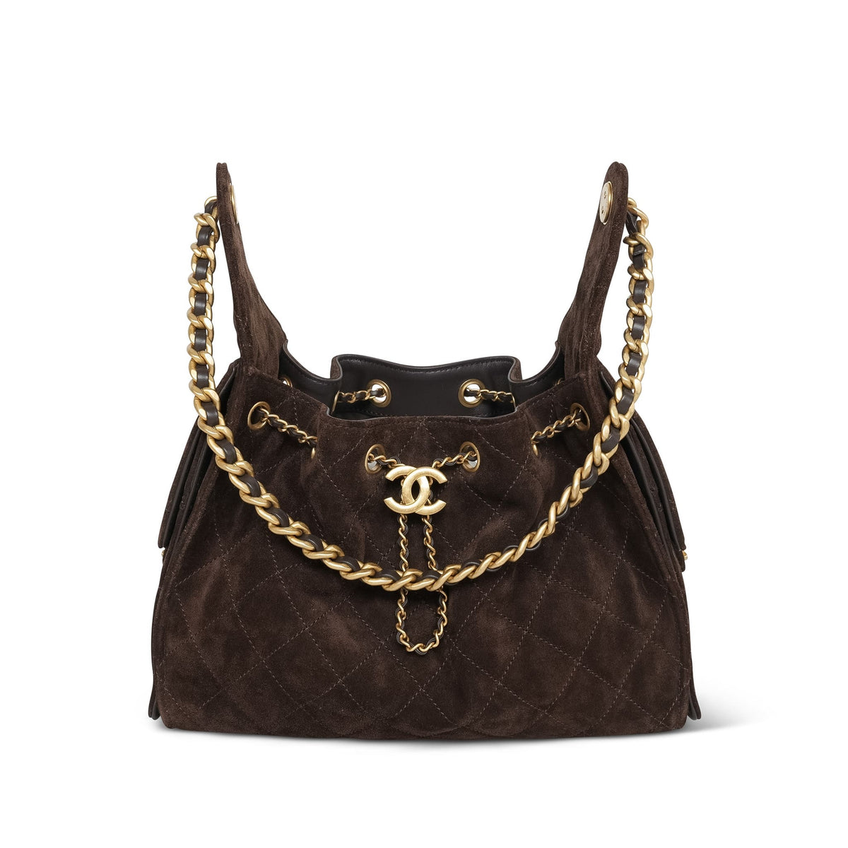 Brown Suede Quilted 25 Hobo Bag Small AGHW