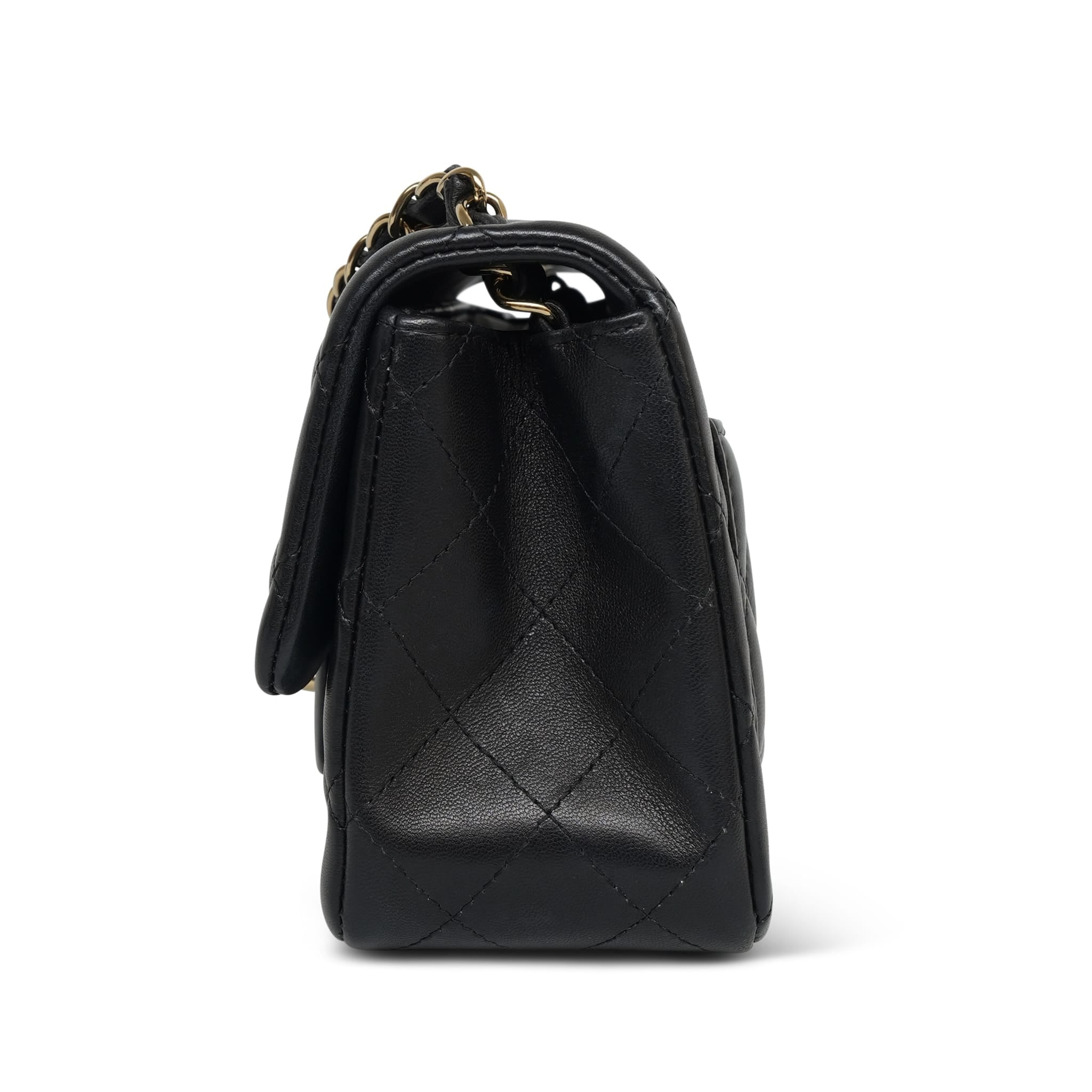 Product image 9 of 21: Black Lambskin Quilted Square Flap Mini Light Gold Hardware