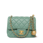 Product image 1 of 23: Green Lambskin Quilted Pearl Crush Mini Square Flap AGHW